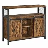 VASAGLE Credenza, Mobile da Cucina, Armadietto Organizzatore, con 2 Ante Scorrevoli, 33 x 100 x 80 cm, Ripiani Regolabili, Stile Country, per Soggiorno, Marrone Vintage e Nero LSC092B01