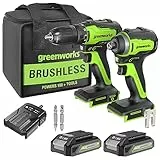 Greenworks Trapano Avvitatore a Batteria da 24V 35 Nm, Avvitatore a impulsi da 220 Nm, con 2 Batterie agli ioni di litio da 2 Ah, 1 caricatore