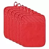 Guanti da Forno Presine da Cucina in Cottone per Cottura Cucina Termoresistente Lavabile Resistente al Calore per Cucina Panni per Pentola Presine in Tessuto, Rosso, Set di 6 presine 7''x9''