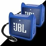 Coppia di cover protettiva in silicone per JBL GO2, custodia da viaggio antiurto per JBL GO 2 custodia per altoparlante con cinturino da polso regolabile, blu brillante al buio