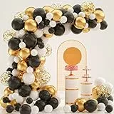 Kit ghirlanda di palloncini metallici neri e oro, 120 pezzi, coriandoli bianchi ad arco con nastro adesivo da 4,9 m e colla a puntini per feste, matrimoni, compleanni, decorazioni fai da te.