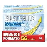 Sustenium Magnesio e Potassio - Integratore alimentare per reintegrare i Sali minerali e recuperare l’energia perduta, con Vitamina C. Confezione bipack da 56 bustine autosolubili