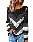 NLAND Maglione Donna Invernale Colletto Rotondo Maglia Caldo a Manica Lunga Pullover Casual a Blocchi di Colore (Grigio,S)