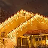 Zorela Luci Natale Esterno Cascata 10M 400 LED Tenda Luminosa Esterno Natale Prolungabile Luci di Natale Cascata di Stalattiti con 8 Modalità Impermeabile per Balcone, Tetto, Giardino - Bianco Caldo