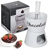 Set di 4 ciotole per fonduta al cioccolato, in ceramica, riscaldate con candele tea light, 2 forchette