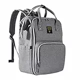 SUNVENO Zaino per il Cambio del Bebè Impermeabile, Zaino per Pannolini con Porta di Ricarica USB, Borsa Isolata per Passeggino, Zaino per Bambini, Grande Capacità per Mamma, Grigio