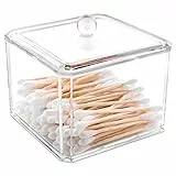 Luxspire Porta Cotton Fioc Acrilico, Dispenser con Uscita Temponi di Cotone Scatola Portaoggetti con Coperchio in Plastica per Cosmetici Trasparente