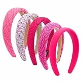 5 fasce per capelli per donne e ragazze in morbida spugna elastica, accessori vintage fai da te, fucsia, fascia imbottita larga per matrimoni, cosplay, feste