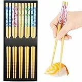 Bacchette 5 Paia Bastoncini Antiscivolo Bacchette di Bambù Posate Bacchette Bacchette Riutilizzabili Bacchettes Di Bambù Naturale per Sushi e Noodles e Cucina Asiatica