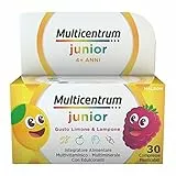 Multicentrum Junior Integratore Alimentare Multivitaminico Completo con Vitamine per i Bambini 4+, Gusto Limone e Lampone, 30 Compresse Masticabili