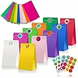 Leenou 20 Pezzi Sacchetti Regalo di Carta, Sacchetti di Carta per Caramelle, Borsa da Festa Colorata con 48 adesivi, Sacchettini Compleanno Bambini per Confezionare Regali, Matrimoni, Festa, Natale