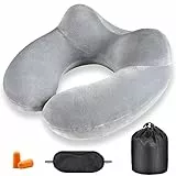 Cuscino da Viaggio Gonfiabile Cervicale per Collo, con Rivestimento Lavabile, in Velluto Morbido per Aereo, Treno, Macchina, Ufficio
