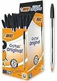 BIC Cristal Original, Penne Nere a Sfera, Punta Media (1.00 mm), Confezione 50 Penne Economiche, Cancelleria Scuola e Ufficio