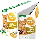 IAMS Delights Cibo umido per gatti con pollo e tacchino in salsa - cibo umido completo per gatti adulti, 24 x 85g buste