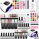 SPTHTHHPY Poly Gel Unghie Kit 48W Lampada + 5 Colori Gel Ricostruzione Unghie + 6 Colori Smalto Semipermanenti + Slip Solution Base Top Coat Salviette Tampone Nail Art Estensione Set