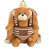PERLETTI Zainetto Peluche Orsetto Beige Bambina Bambino 3 4 5 Anni - Borsa Zaino da Bimbo Bimba per Scuola Asilo Viaggi - Cartella Scolastica Double Face Morbida - 22x25x3 cm (Orsetto)