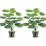 SOMYTING Pianta di foglie di palma artificiale in vaso 2 pezzi piante di Monstera tropicale artificiale foglie verdi pianta di Monstera Verde 18 rami 50cm pianta di Splitpilo grande pianta verde