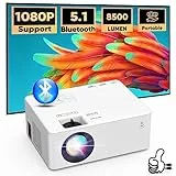 Proiettore Bluetooth, AKATUO 8500 Lumen Mini Proiettore Portatile 1080P Supportato, LED Videoproiettore Home Cinema, ±15°Correzione Trapezoidale, Compatibile con TV Stick Smartphone HDMI USB AV