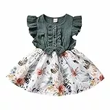 Loalirando Estate Bambino Ragazze Volant Manica Fiori Stampa Bowknot A-line Sundress Tutu Gonne Abito Da Festa Un Pezzo Verde 24 mesi