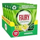 Fairy Detersivo Pastiglie Lavastoviglie Brillantante, 125 Capsule, Original Limone, Azione Pulente al Primo Lavaggio, Efficace sul Grasso Incrostato con Azione Brillante