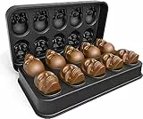 Holzsammlung Vassoio per Cubetti di Ghiaccio con Teschio 3D Con Coperchio, Stampo in Silicone per Cubetti di Ghiaccio per Whisky, Scotch, Cocktail, Stampo da Forno, Gelatina, Torta Mousse,Halloween