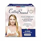 COTTON SOUND ULTRA ALI NOTTE Assorbenti con Cotone 10 Pezzi, 100% Cotone Idrofilo, Ipoallergenici, Dermatologicamente Testati, Super Assorbenti, Tecnologia Multistrato, Made in Italy