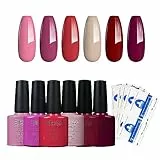 Elite99 Smalto semipermanente per unghie, Gel Gel a lunga durata 6 colori da 7.3 ml, Rosso Rosa Kit Semipermente in Gel UV LED