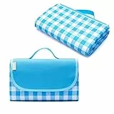 Queta Coperta da Picnic Coperta da Spiaggia Pieghevole Impermeabile Portatile Coperta Picnic per Famiglie/Giardino/Spiaggia/Parco 145 * 200 cm (Blu e bianco)