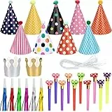 Geesui 27 Pezzi Cappellini Festa Compleanno Cappellino in Carta con Corona Cappello di Carta Cono Colorati Cappellini per Bambini e Adulti Feste Compleanno Decorazione
