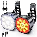 Babacom Luci Bicicletta LED Anteriore e Posteriore, [8+7 Modalità] Kit Luci Bici Ricaricabili USB, Super Luminose Luce Bici con Fascio Luminoso Spot & Flood, Impermeabile IP65, per Bici Strada e MTB