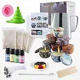 Giftpot Kit per la Fabbricazione di Candele, Set Regalo Fai-da-Te con 480g di Fiocchi di Cera d'api, 1 Crogioli, 4 Oli Essenziali, 50 Stoppini e 2 Stampo per Candele, Ideale per Principianti.