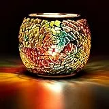 Larcenciel Mosaico Portacandele, Porta Candele in Vetro, Candeliere Caldo e Romantico, Accessorio per Tealight Fatto a Mano, Candelabri per Matrimonio, Festa, Natale, Compleanno (Multicolore)