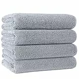 Polyte - asciugamano bagno premium in microfibra anti-pelucchi - ad asciugatura rapida - grigio - 145 x 76 cm - set 4 pezzi