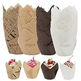 PBUSPU 200 Pcs Pirottini di Carta Tulipani Pirottini per Muffin Carta Pirottini Muffin e Cupcake Tulipano Pirottini Carta da Forno a Tulipano Liner Wrappers Tulipano per Cottur, Compleanno, Festa