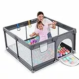 Dripex Box per Bambini 127x127 cm, Recinto per Bambini Tessuto Oxford 300D, box bimbo con rete traspirante, Griglia di Protezione Stabile per Bambini, grigio