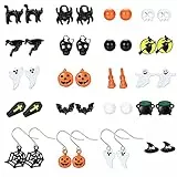 JeweBella 20 Paia Halloween Orecchini per Donna Uomo Halloween Gioielli Orecchini Gotico Ragnatela Zucca Fantasma Bat scheletro Gatto Nero Orecchini Pendenti per Halloween
