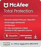 McAfee Total Protection 2023 | Esclusiva Amazon |5 dispositivi| Software antivirus per la sicurezza in Internet | VPN Illimitata | 12 mesi + 3 | Codice d'attivazione via email