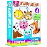 KRAFUN Il mio primo animale da cucito bambini, arte e artigianato per principianti, include 5 progetti facili bambole animali, ciondoli portachiavi, istruzioni e feltro per cucire, abilità di ricamo