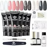 Modelones Acrigel per Unghie Kit, Polygel Ricostruzione Gel Unghie Kit 6 Colori 15ml Unghie Extension Gel Poly Gel Kit, Base e Top Coat, Clip Unghie, Soluzione Slip, Lima e Penna per Unghie