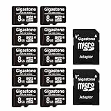 Gigastone Micro sd 8 GB, Set da 10, U1 C10, per Telefono Fotocamere Videocamere Dashcam GoPro DJI Drone Fino a 80/10 MB/s (R/W) con Adattatore Scheda Micro SD