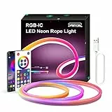 LPDISPLAY RGBIC Neon Strisica LED 3m Sincronizzazione di musica, Striscia Luminosa Colorosa Fai-da-Te, Funziona con Alexa e Google Assistant, 3m Neon Striscia Led