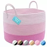 OrganiHaus Cesta Portabiancheria Bambini | Grande | Portaoggetti | Porta Giochi e Coperte da Salotto | Cesto in Corda di Cotone - Rosa 33x50 cm