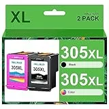 HALLOLUX 305XL 305 XL Cartucce Compatibili per HP 305XL 305 XL per HP DeskJet 2700 2710 2720 DeskJet Plus 4110 4120 Envy 6010 6020 6032 Envy Pro 6400 6420 (Nero Colore, 2-Pack)