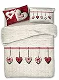 PENSIERI DELICATI Parure Copripiumino Matrimoniale 100% Cotone, Completo di Sacco 250x200cm e 2 Federe 52x82cm, Made in Italy, Copripiumino Lavabile In Lavatrice A 40°, Fantasia Cuore Appeso Rosso
