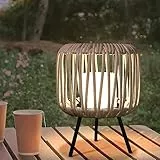 light to hope Lampada da Tavolo Senza Fili in Rattan, Impermeabile Lampada da Scrivania,con Telecomando Lampadina Rimovibile Ricarica USB,per Interni ed Esterni Camera da letto Soggiorno Giardino (A)