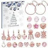 Calendario dell'Avvento dei gioielli di Natale 2023 2024, Calendario di Natale Conto alla Rovescia Set Regalo fai da te Bracciale con Perline Fantasia Bracciale Stella Regali Scatole (Oro rosa)