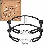 CheersLife Regalo Festa Della Mamma,Coppia di bracciali con ciondoli a Forma di Cuore, per Coppie,Idea Regalo per Natale, San Valentino,Regalo per Partner per Lui Lei Fidanzata Fidanzato Nero