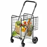 COSTWAY Carrello Portaspesa Pieghevole, Carrello Spesa con Ruote Girevoli a 360 °, Manico Regolabile, 2 Cesti, Capacità di Carico: 20 kg, 58L, 43 x 52 x 89-95 cm (Nero)