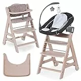 Hauck Seggiolone Pappa Beta Plus Newborn Deluxe - Seggiolone Evolutivo con Sdraietta Dondolo Neonati Regolabile - Sedia Bambini con Cuscino e Vassoio - Legno Chiaro