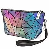 Tikea Pochette Trucchi - Borsa Cosmetica Piccolo trucco Pouch geometrico luminoso pieghevole frizione moda Toiletry Beauty Bag viaggio cosmetici Wristlets, olografico e riflettente